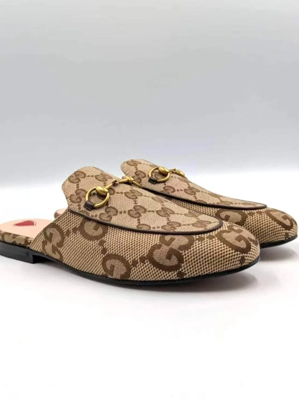Gucci Monogram Jumbo GG Malaga Princetown Slippers Camel Ebony Beige EU37 475094 - Picture 4 of 13